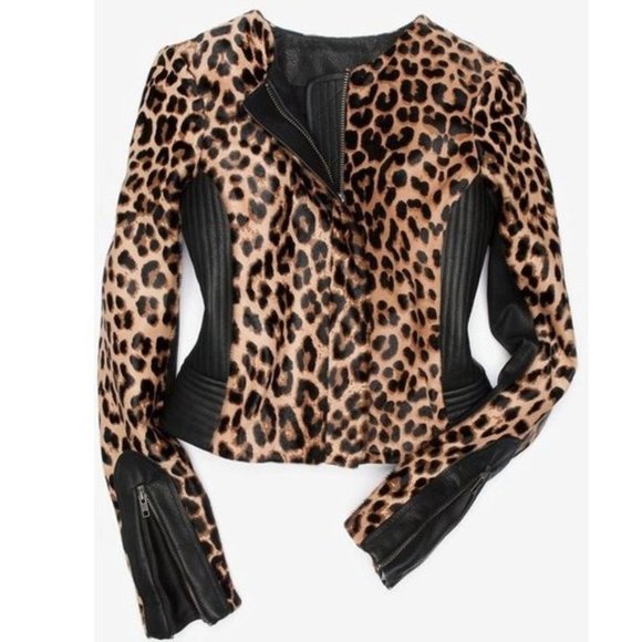 ALC Leopard Ponyhair Calf Skin Silk Leather Saville Jacket